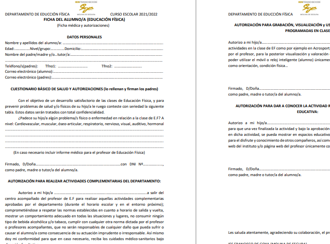 FICHA MÉDICA Y AUTORIZACIONES